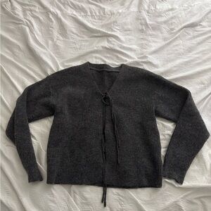 Charcoal Gray Women's Sweater Tie Front